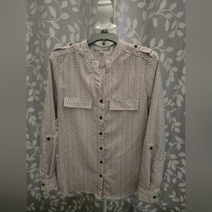 NY Collection Black and White Chevron Button Down Shirt